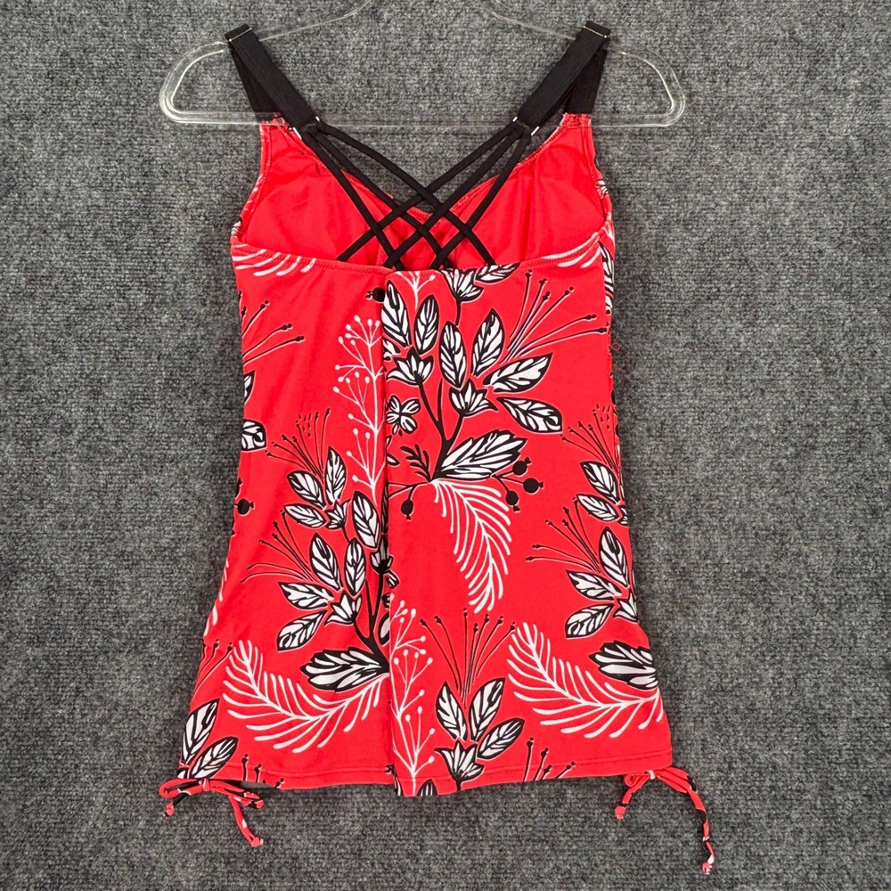 Tempt Me Womens Red Floral Tankini Swim Top Empire Waist Strappy Back Size M